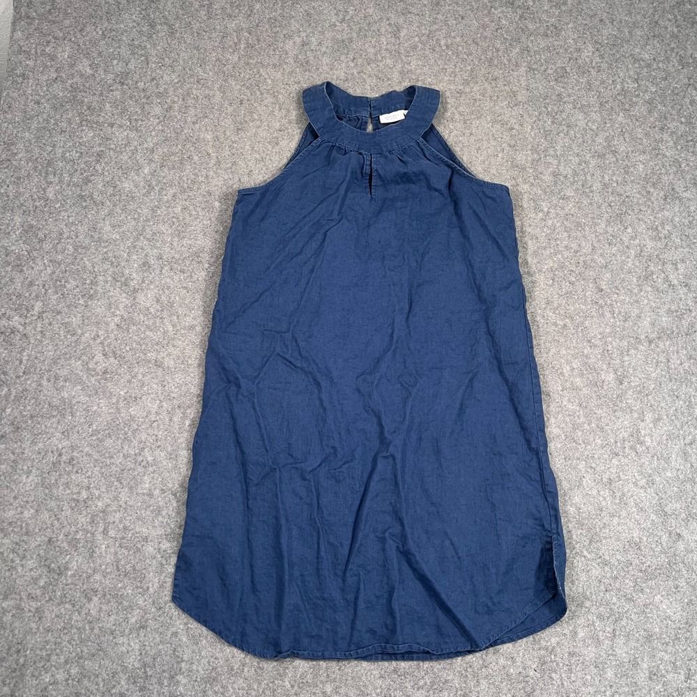 Antibes Blanc Blue Chambray Linen Sleeveless Mini Dress Women's Size Small